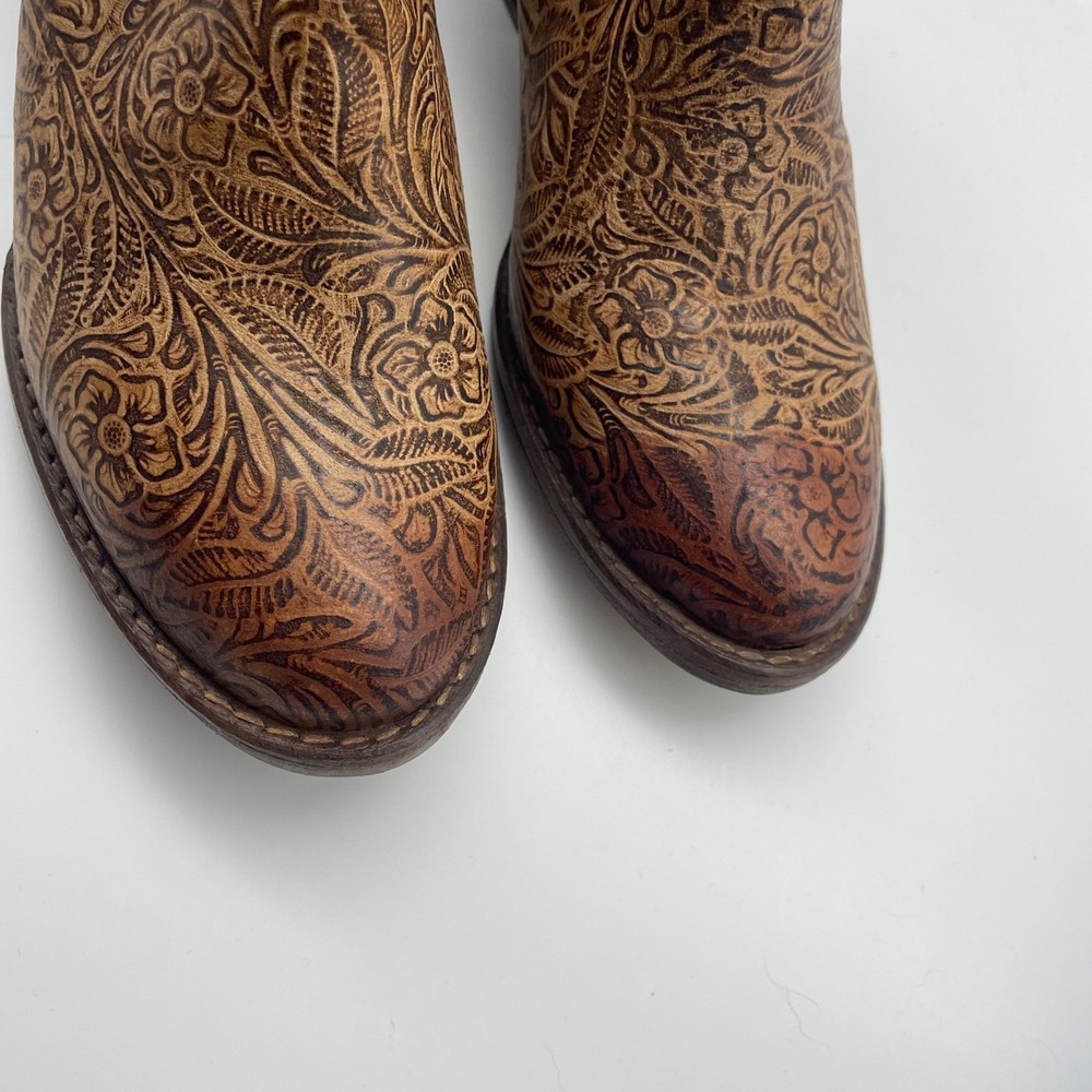 Circle G Women's Floral Tooled Leather Embossed Lace Up Ankle Boots Sz 7 Booties - Picture 3 of 7